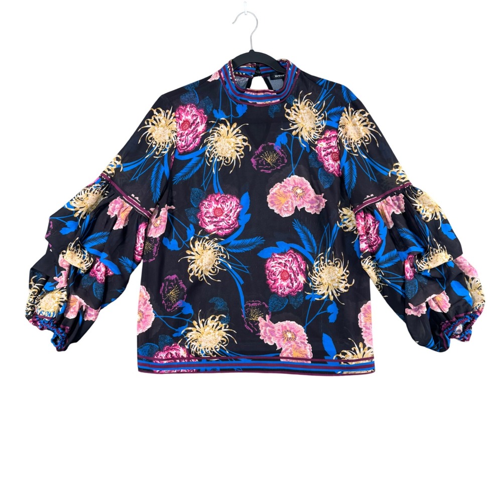 Dark Floral Mock Neck Blouse Women's‎ M Whimsigoth Romantic Y2K